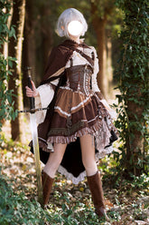 Robe Lolita Punk Gothique à Manches Longues Style Chasseur de Vapeur Multicolore avec Volants à Couches Multiples